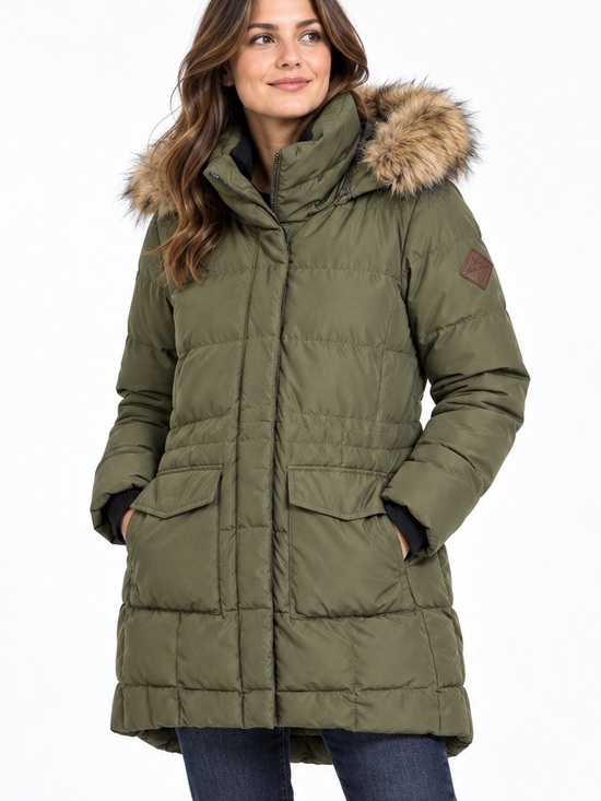 Eddie Bauer Jackets & Blazers - Eddie Bauer Olive Green Down Parka Faux Fur Hood Women’s Medium